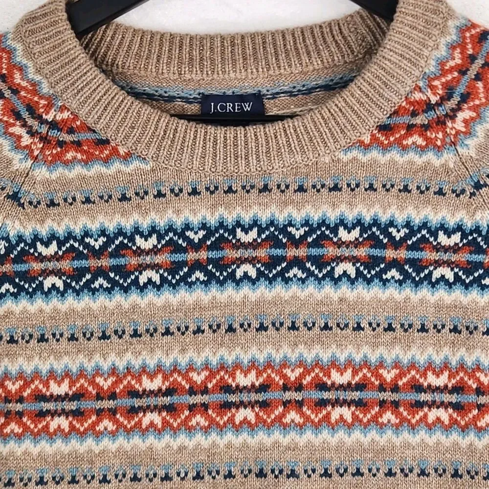 J. Crew Lambs Wool Blend Sweater Men's Large Fair Isle Crewneck Preppy Classic